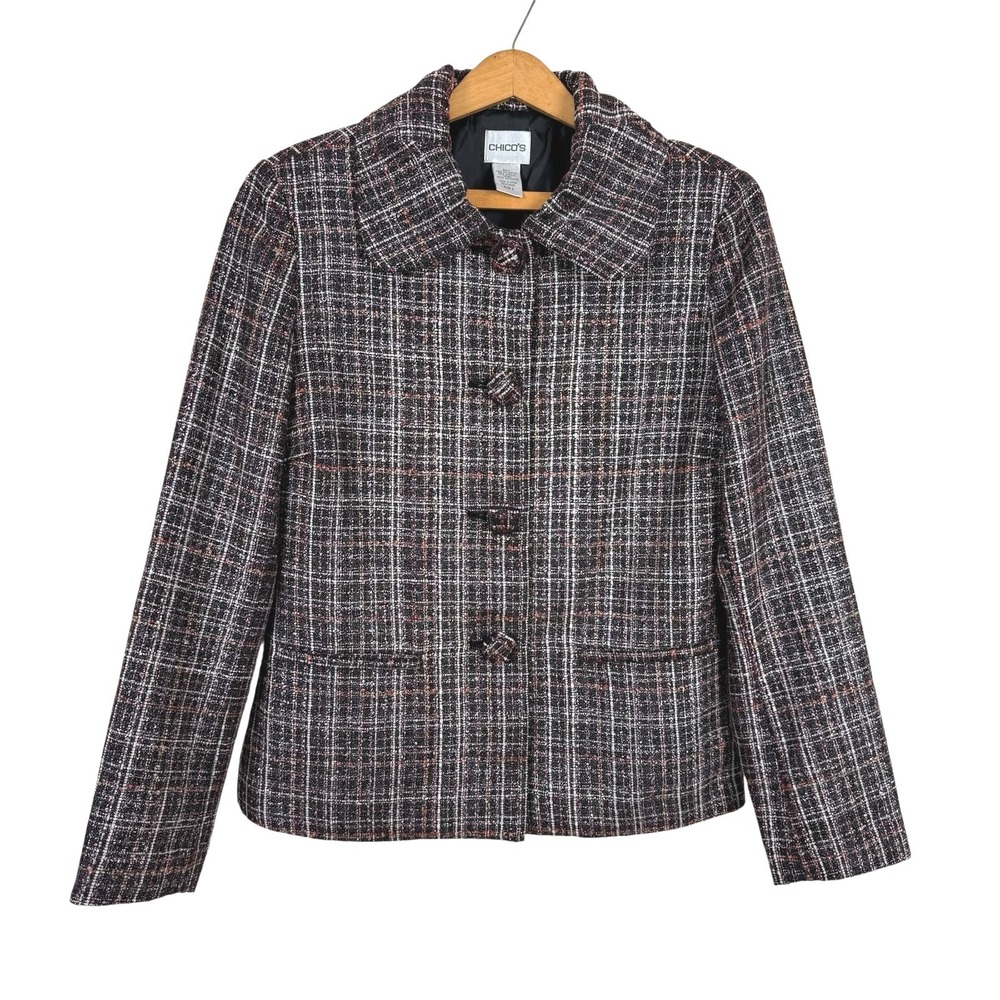 Chico's Women Jacket Blazer Size 0 (US Small/4) Metallic‎ Career Business Preppy
